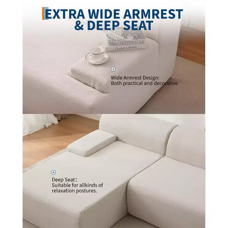 GustoWave 108 Fabric L-Shaped Sectional Couch with Chaise - Soft Fluffy Corduroy Boneless Sofa for Living Room, No Assembly Required
