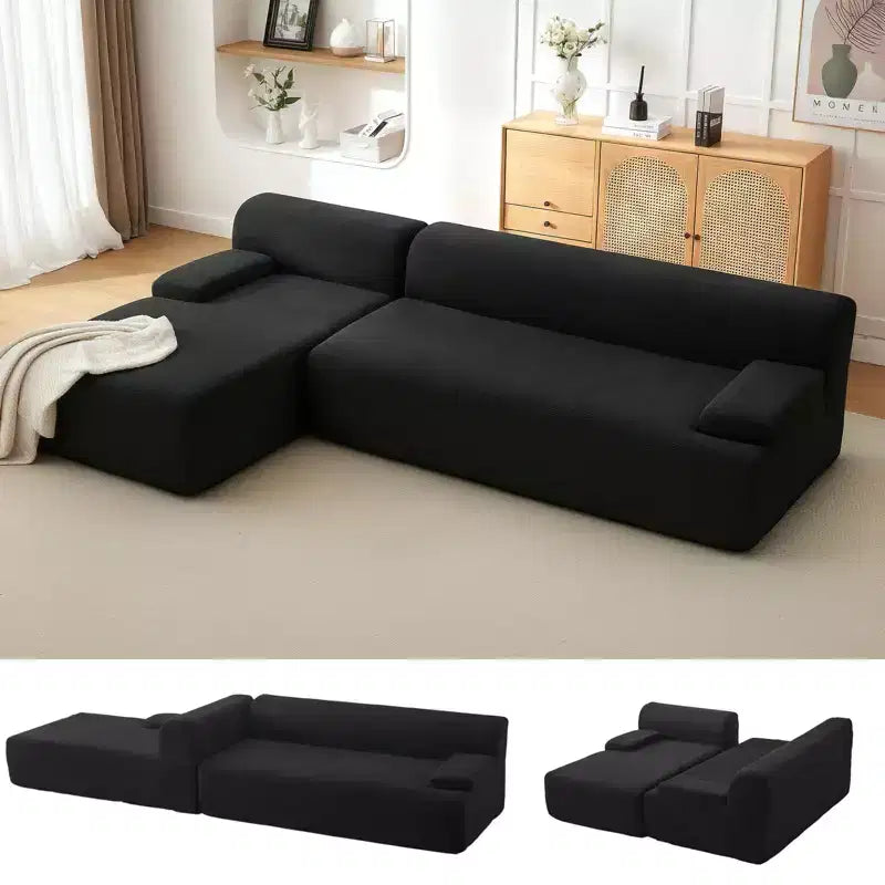 Sofá Seccional en L GustoWave 108 de Tela con Chaise - Sofá Esponjoso de Pana sin Estructura para Sala de Estar, No Requiere Montaje