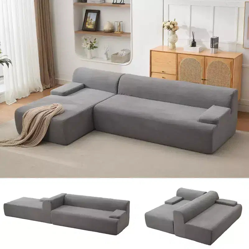Sofá Seccional en L GustoWave 108 de Tela con Chaise - Sofá Esponjoso de Pana sin Estructura para Sala de Estar, No Requiere Montaje
