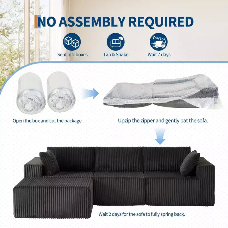 108 in Modular Sectional Sofa, Corduroy Sponge Compression Sofas with Deep Seat, Memory Foam Sofa for Living Room Bedroom, No Assembly Required