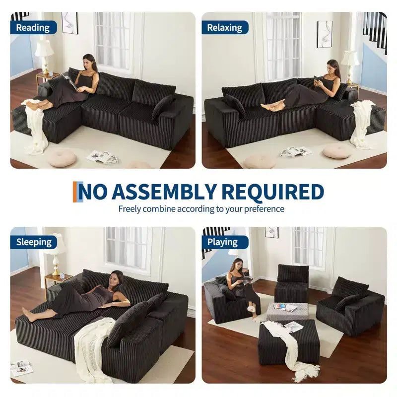 108 in Modular Sectional Sofa, Corduroy Sponge Compression Sofas with Deep Seat, Memory Foam Sofa for Living Room Bedroom, No Assembly Required