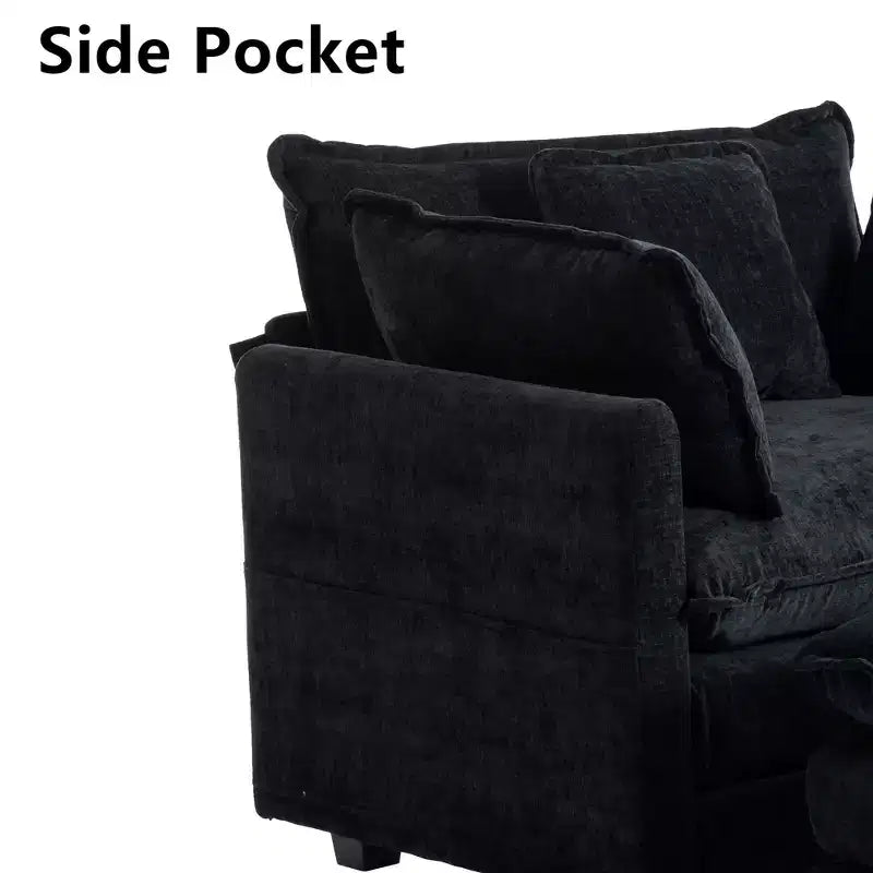 Chenille 3-Seat Sectional Sofa  Modular Deep Seat Sleeper Couch with Ottoman & Side Pocket