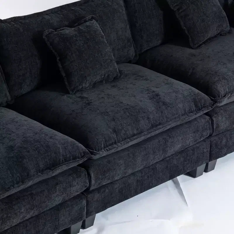 Chenille 3-Seat Sectional Sofa  Modular Deep Seat Sleeper Couch with Ottoman & Side Pocket