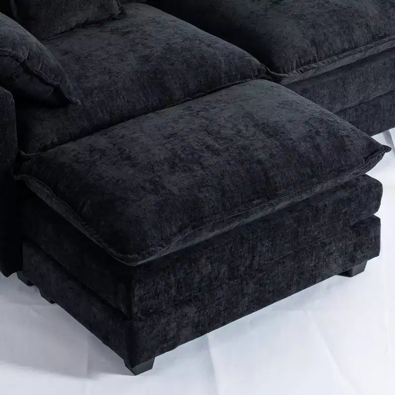 Chenille 3-Seat Sectional Sofa  Modular Deep Seat Sleeper Couch with Ottoman & Side Pocket