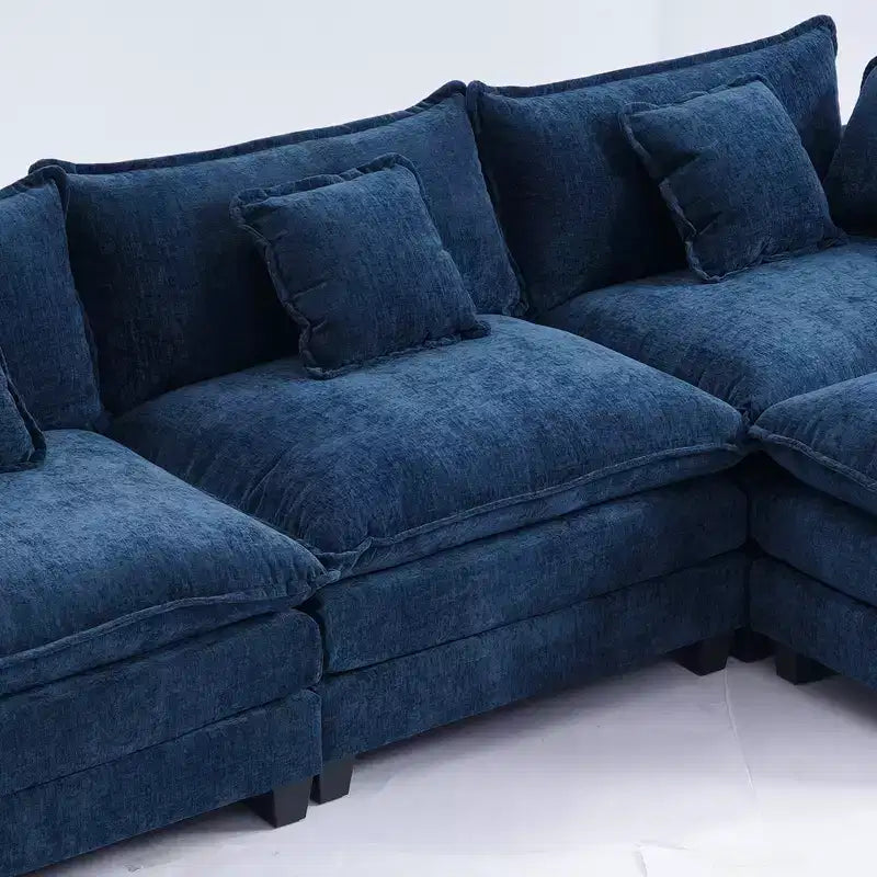 Chenille 3-Seat Sectional Sofa  Modular Deep Seat Sleeper Couch with Ottoman & Side Pocket