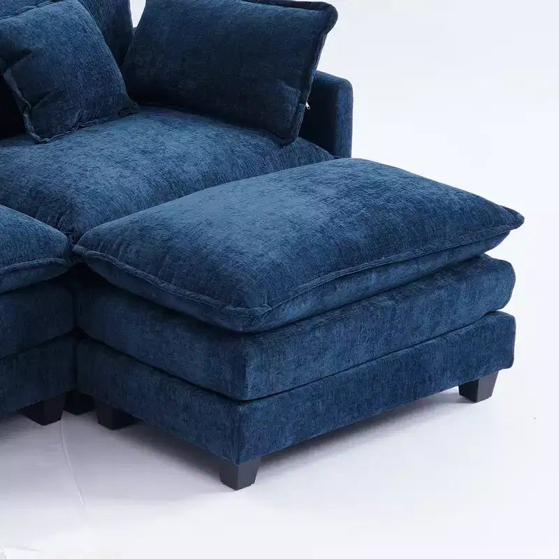 Chenille 3-Seat Sectional Sofa  Modular Deep Seat Sleeper Couch with Ottoman & Side Pocket