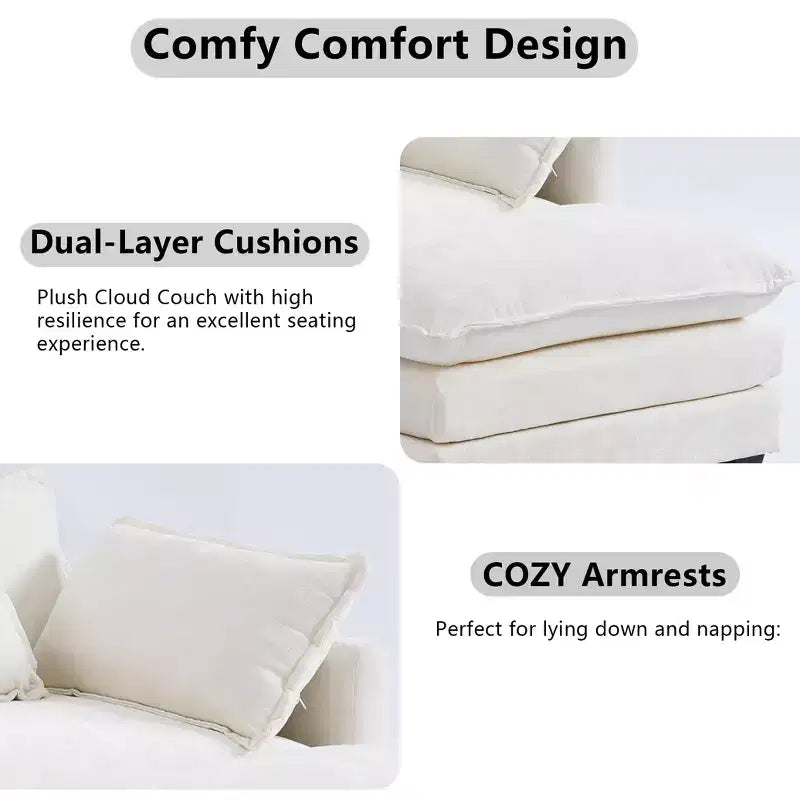 Chenille 3-Seat Sectional Sofa  Modular Deep Seat Sleeper Couch with Ottoman & Side Pocket