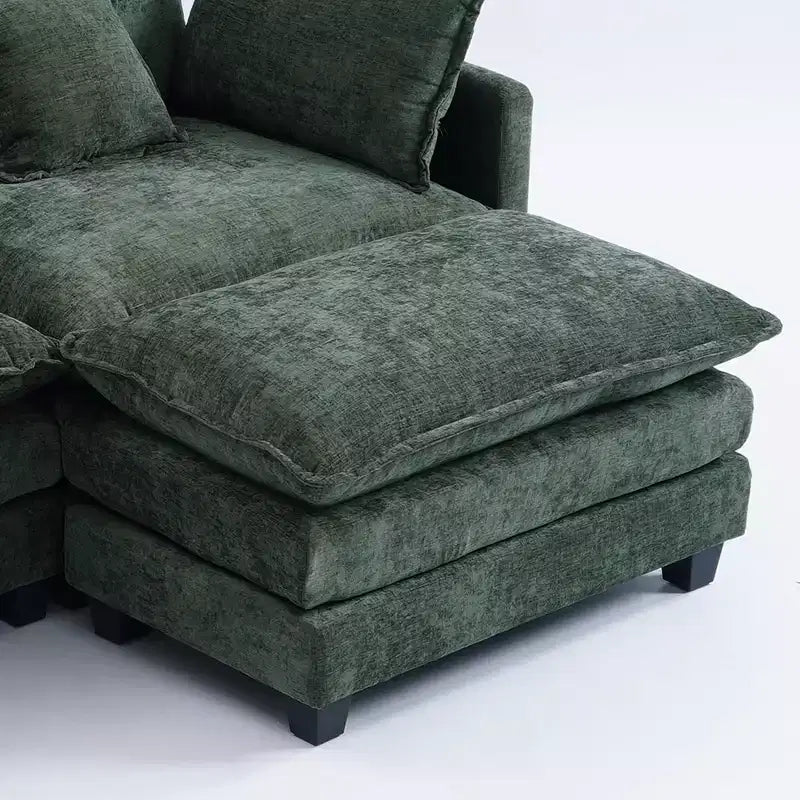 Chenille 3-Seat Sectional Sofa  Modular Deep Seat Sleeper Couch with Ottoman & Side Pocket
