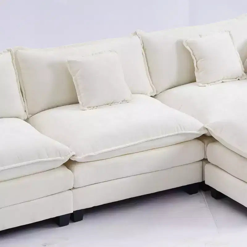 Chenille 3-Seat Sectional Sofa  Modular Deep Seat Sleeper Couch with Ottoman & Side Pocket