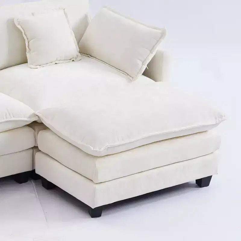 Chenille 3-Seat Sectional Sofa  Modular Deep Seat Sleeper Couch with Ottoman & Side Pocket