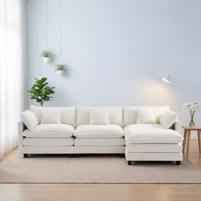 Chenille 3-Seat Sectional Sofa  Modular Deep Seat Sleeper Couch with Ottoman & Side Pocket