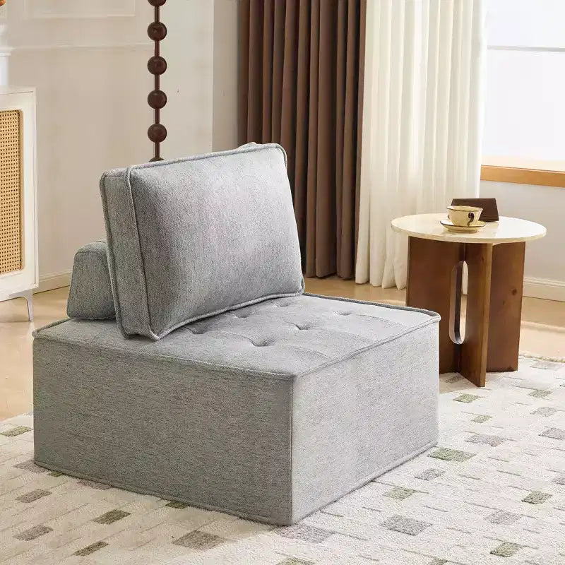 Light Gray Linen Modular Wood-Frame Sofa  Mix-&-Match for Small Spaces