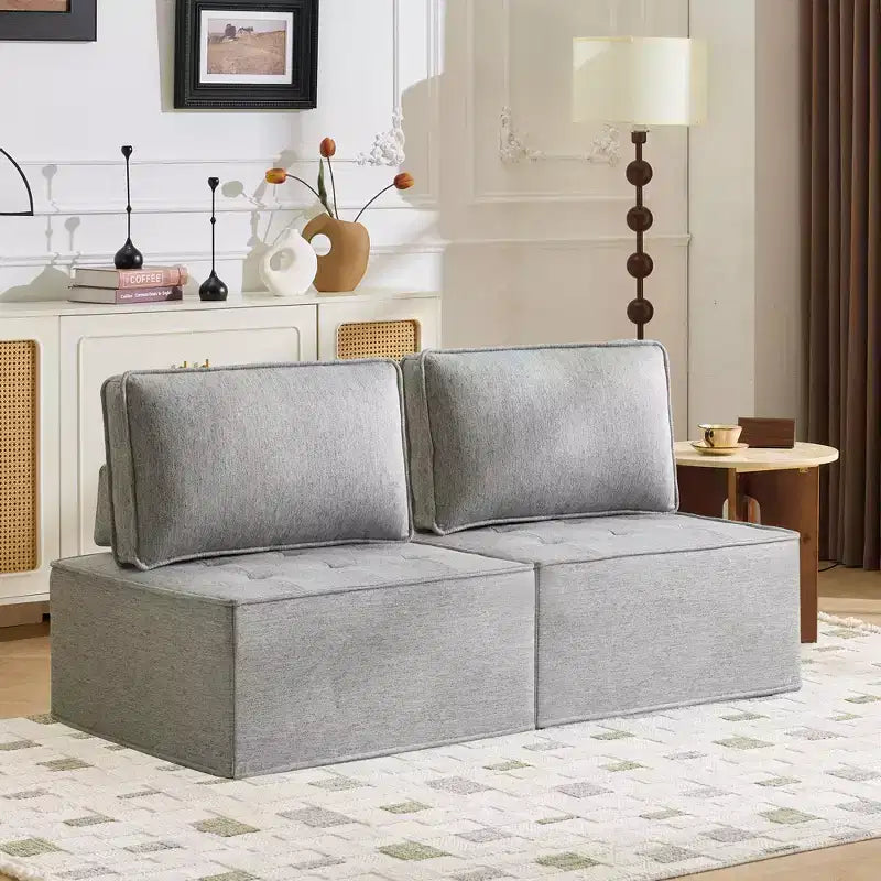 Light Gray Linen Modular Wood-Frame Sofa  Mix-&-Match for Small Spaces