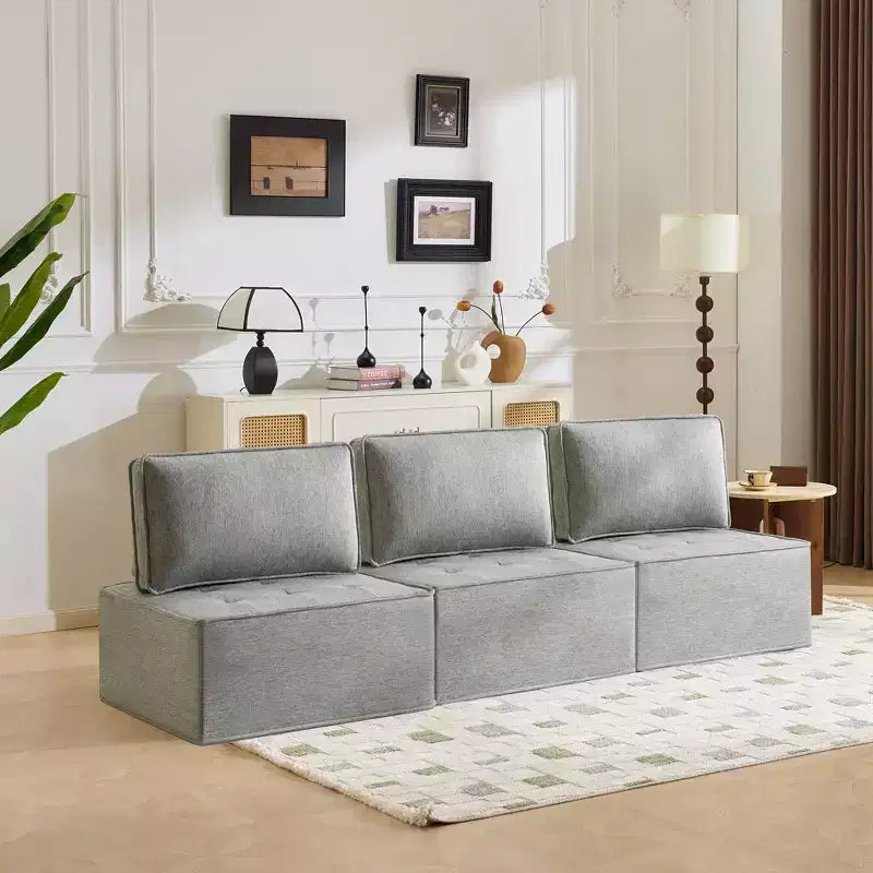 Light Gray Linen Modular Wood-Frame Sofa  Mix-&-Match for Small Spaces