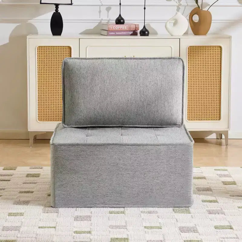 Light Gray Linen Modular Wood-Frame Sofa  Mix-&-Match for Small Spaces
