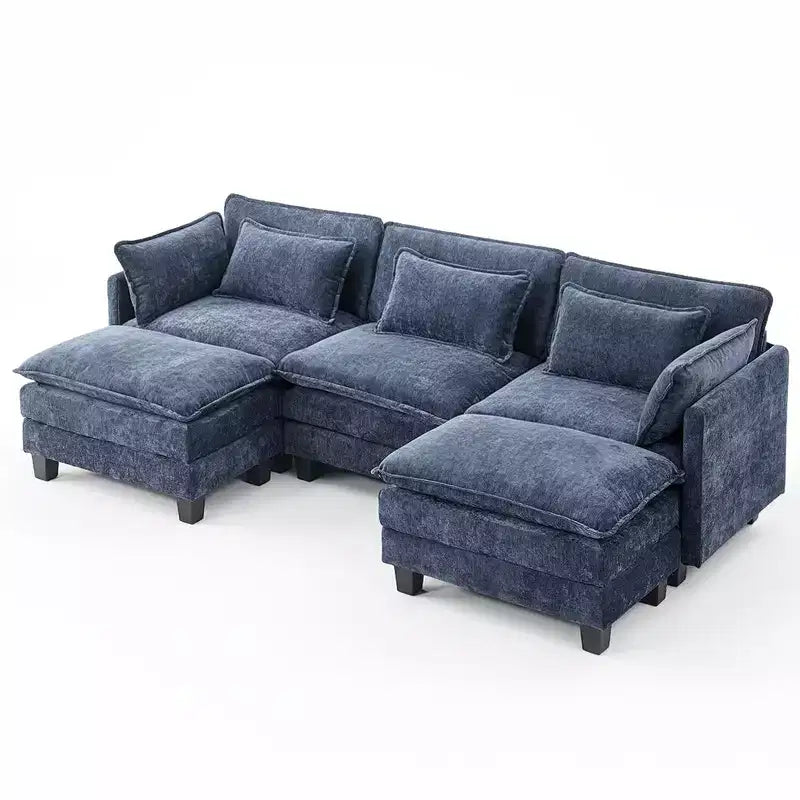 Modern grey Chenille yarn modular segmented sofa, adjustable combination L-shaped sofa, Flexible Combination Living Room Furniture, Blue