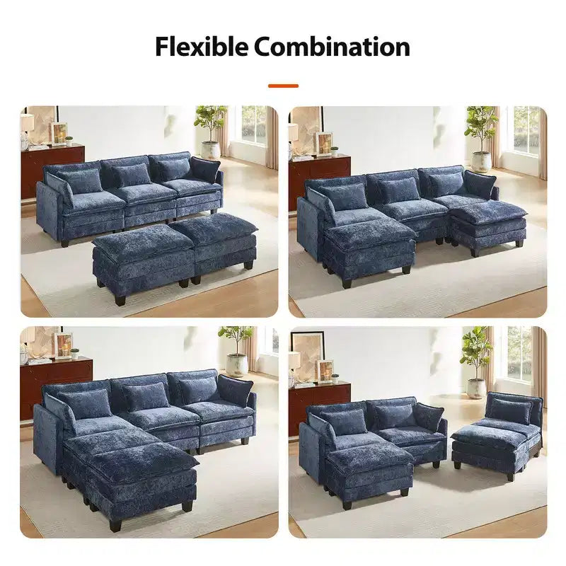 Modern grey Chenille yarn modular segmented sofa, adjustable combination L-shaped sofa, Flexible Combination Living Room Furniture, Blue