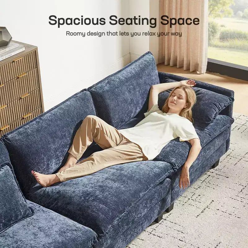 Modern grey Chenille yarn modular segmented sofa, adjustable combination L-shaped sofa, Flexible Combination Living Room Furniture, Blue