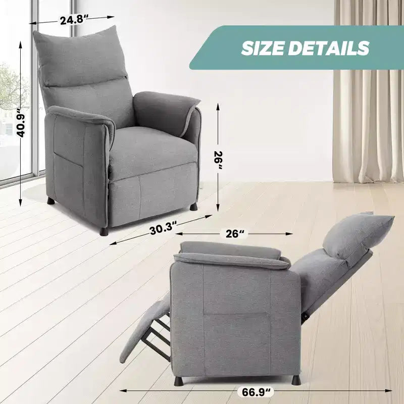 Sofa chair, massage recliner, adjustable single recliner sofa, suitable for home theater, living room/office (fabric, gray)