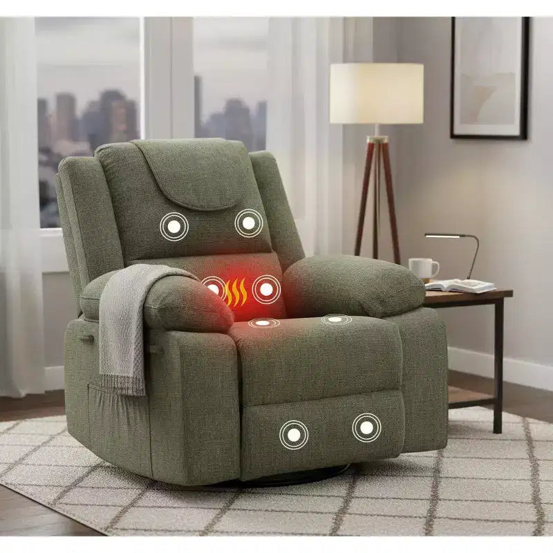 GustoWave Rocking Nursery Recliner Chair,360 Swivel Rock Recliner Chairs Single Sofa with Vibration Massage and Heating for Living Room/Bedroom