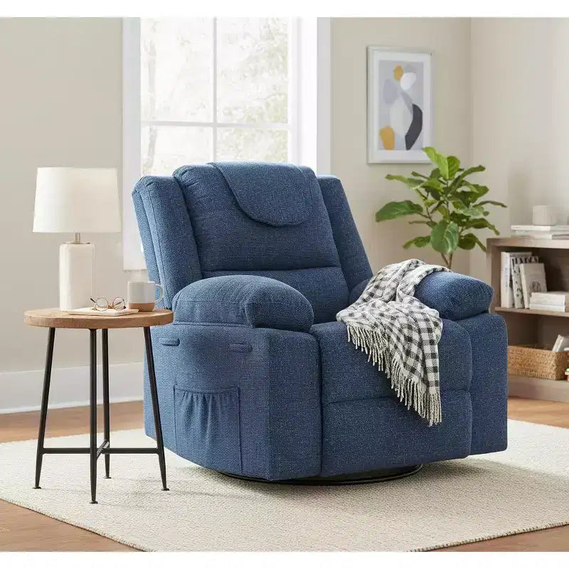 GustoWave Rocking Nursery Recliner Chair,360 Swivel Rock Recliner Chairs Single Sofa with Vibration Massage and Heating for Living Room/Bedroom