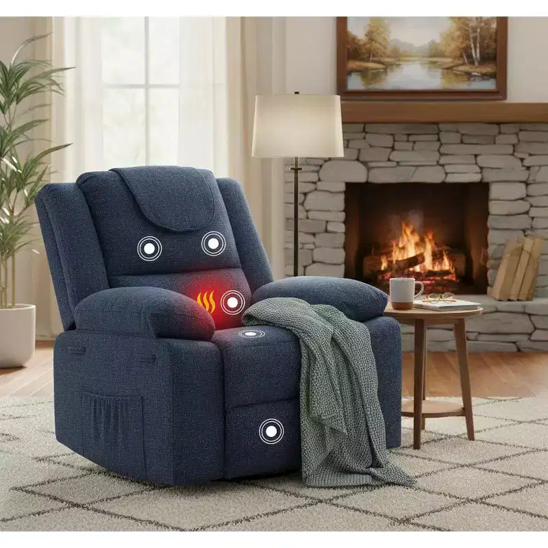 GustoWave Rocking Nursery Recliner Chair,360 Swivel Rock Recliner Chairs Single Sofa with Vibration Massage and Heating for Living Room/Bedroom