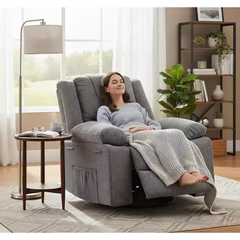 GustoWave Rocking Nursery Recliner Chair,360 Swivel Rock Recliner Chairs Single Sofa with Vibration Massage and Heating for Living Room/Bedroom