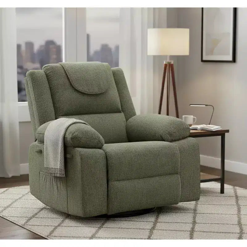 GustoWave Rocking Nursery Recliner Chair,360 Swivel Rock Recliner Chairs Single Sofa with Vibration Massage and Heating for Living Room/Bedroom