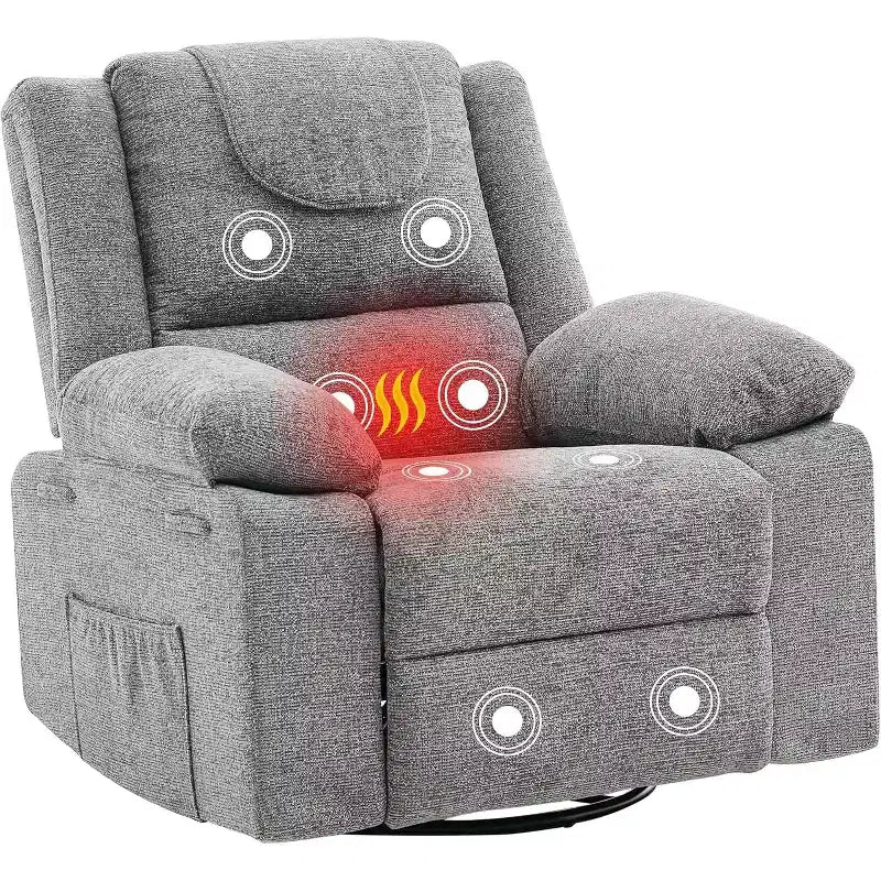 Fauteuil inclinable de chambre d'enfant GustoWave, fauteuil inclinable berçant pivotant à 306° avec massage vibrant et chauffage pour salon/chambre à coucher
