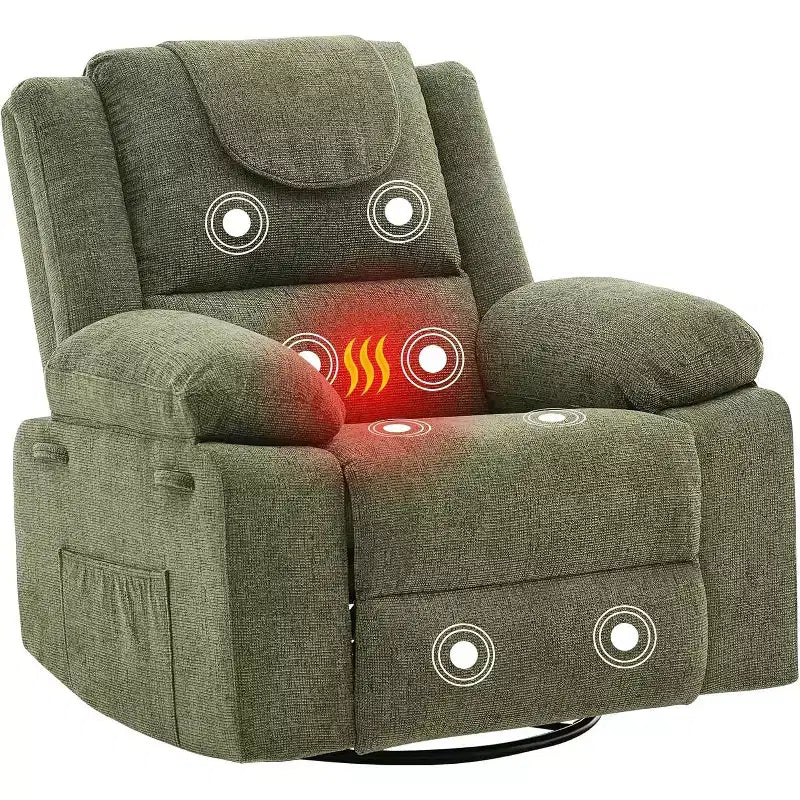 Fauteuil inclinable de chambre d'enfant GustoWave, fauteuil inclinable berçant pivotant à 306° avec massage vibrant et chauffage pour salon/chambre à coucher