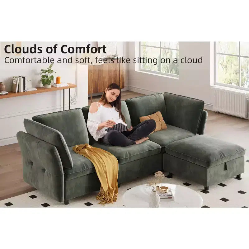 97 Modular Sectional Sofa, L-Shaped Modular Couch with Storage, 4-Seater Comfy Cloud Couch with Movable Ottoman, Deep Seat, Modern Sectional Couches