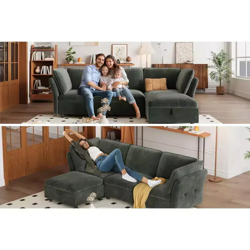 97 Modular Sectional Sofa, L-Shaped Modular Couch with Storage, 4-Seater Comfy Cloud Couch with Movable Ottoman, Deep Seat, Modern Sectional Couches