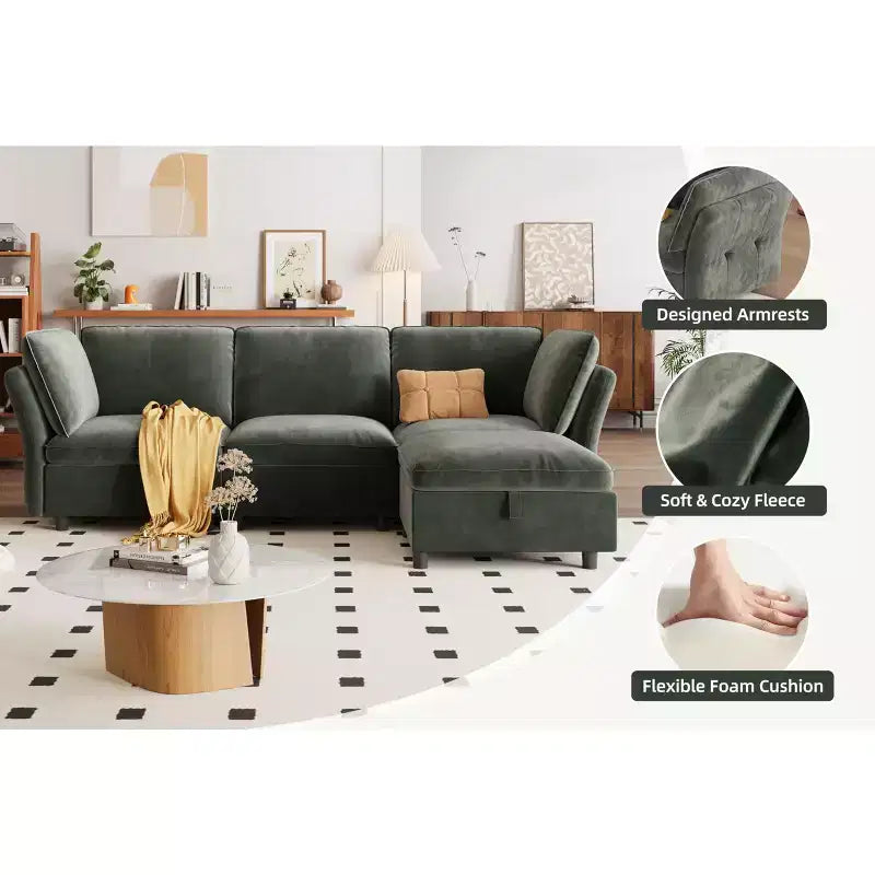 97 Modular Sectional Sofa, L-Shaped Modular Couch with Storage, 4-Seater Comfy Cloud Couch with Movable Ottoman, Deep Seat, Modern Sectional Couches