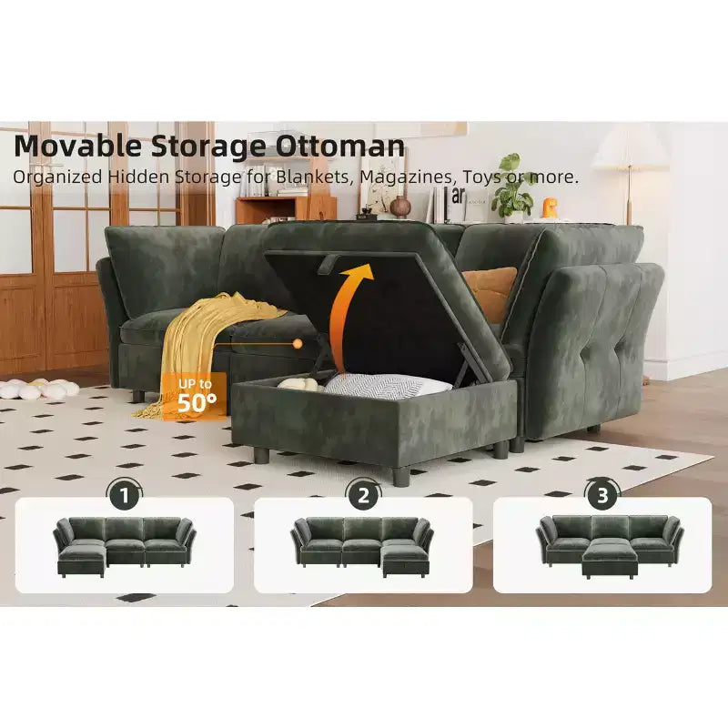 97 Modular Sectional Sofa, L-Shaped Modular Couch with Storage, 4-Seater Comfy Cloud Couch with Movable Ottoman, Deep Seat, Modern Sectional Couches