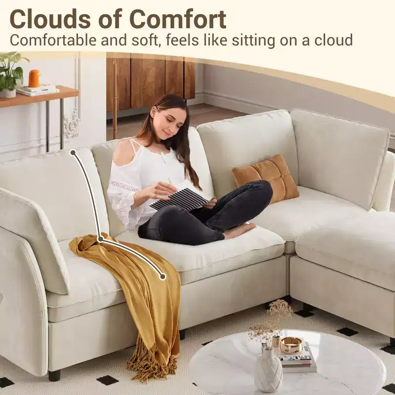 97 Modular Sectional Sofa, L-Shaped Modular Couch with Storage, 4-Seater Comfy Cloud Couch with Movable Ottoman, Deep Seat, Modern Sectional Couches
