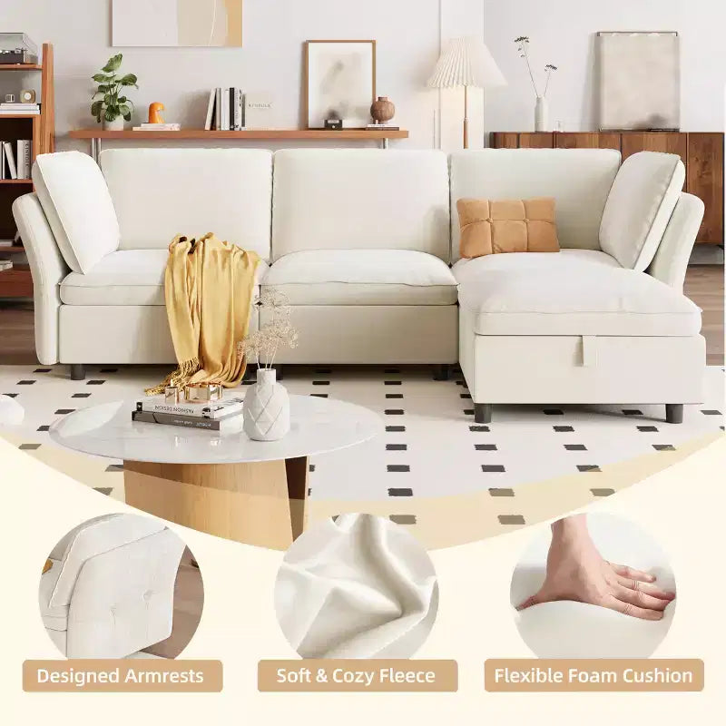 97 Modular Sectional Sofa, L-Shaped Modular Couch with Storage, 4-Seater Comfy Cloud Couch with Movable Ottoman, Deep Seat, Modern Sectional Couches