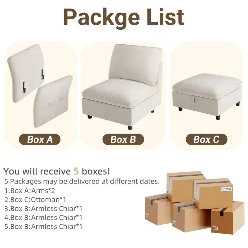 97 Modular Sectional Sofa, L-Shaped Modular Couch with Storage, 4-Seater Comfy Cloud Couch with Movable Ottoman, Deep Seat, Modern Sectional Couches