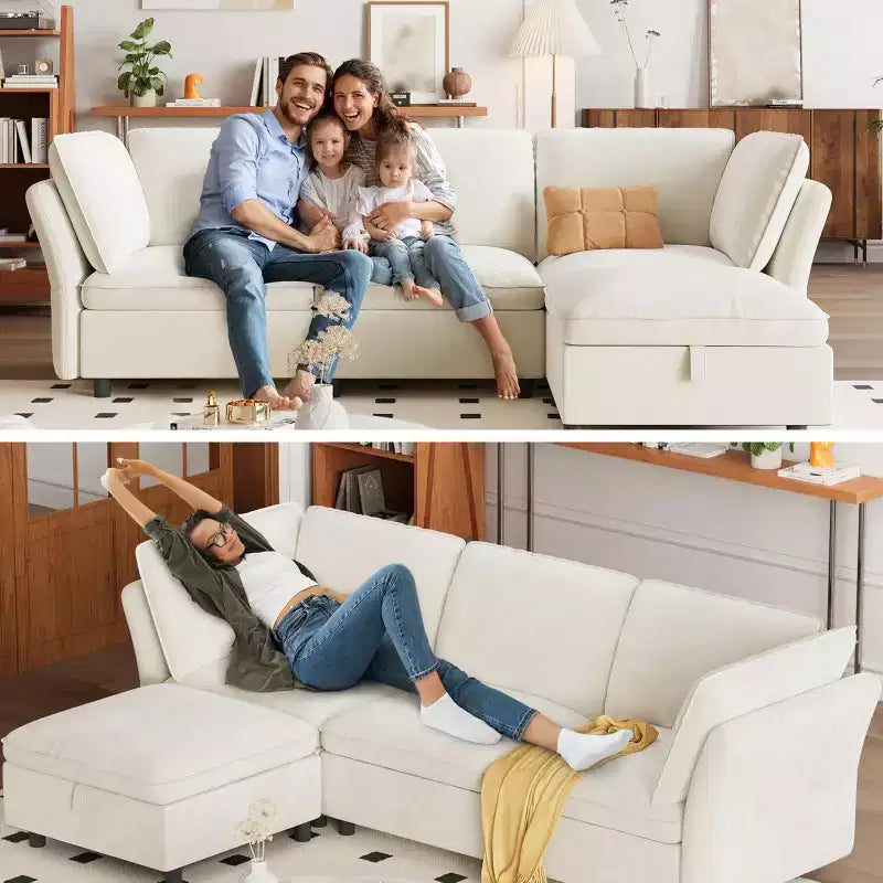 97 Modular Sectional Sofa, L-Shaped Modular Couch with Storage, 4-Seater Comfy Cloud Couch with Movable Ottoman, Deep Seat, Modern Sectional Couches