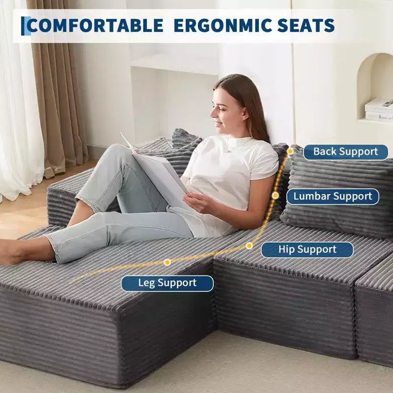 106 Cloud Couch Sectional Sofa with L-Shape Chaise and Memory Foam, 3-Seat Modular Sofa for Living Room, No Assembly Required