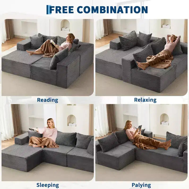106 Cloud Couch Sectional Sofa with L-Shape Chaise and Memory Foam, 3-Seat Modular Sofa for Living Room, No Assembly Required