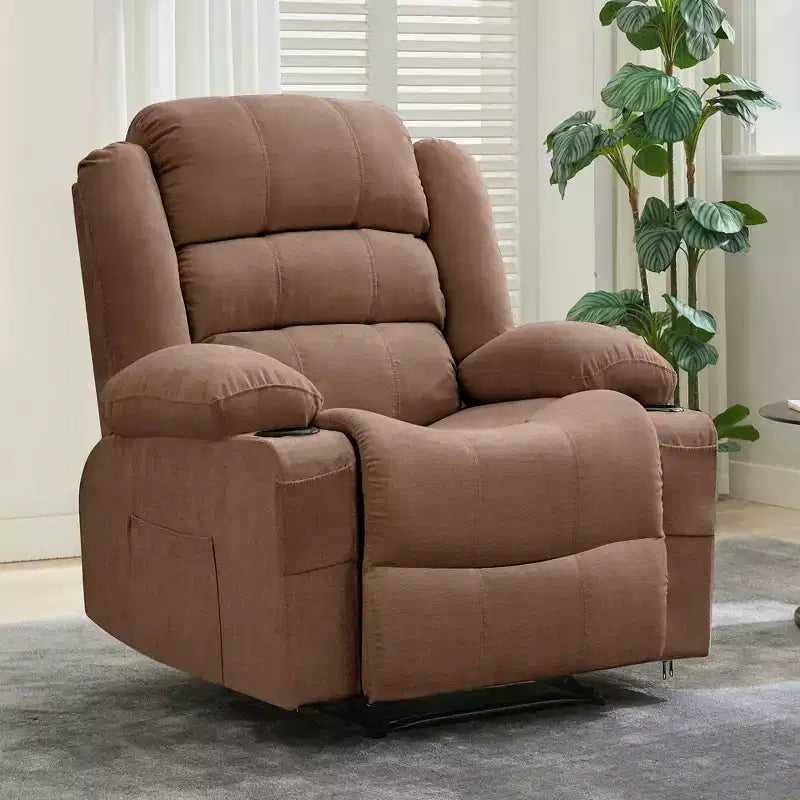 COZONY Wide Rocker Recliner Chair for Adults, Manual Oversized Lounge Chair with Armrest, Backrest, 2 Cup Holders & Side Pocket for Living Room
