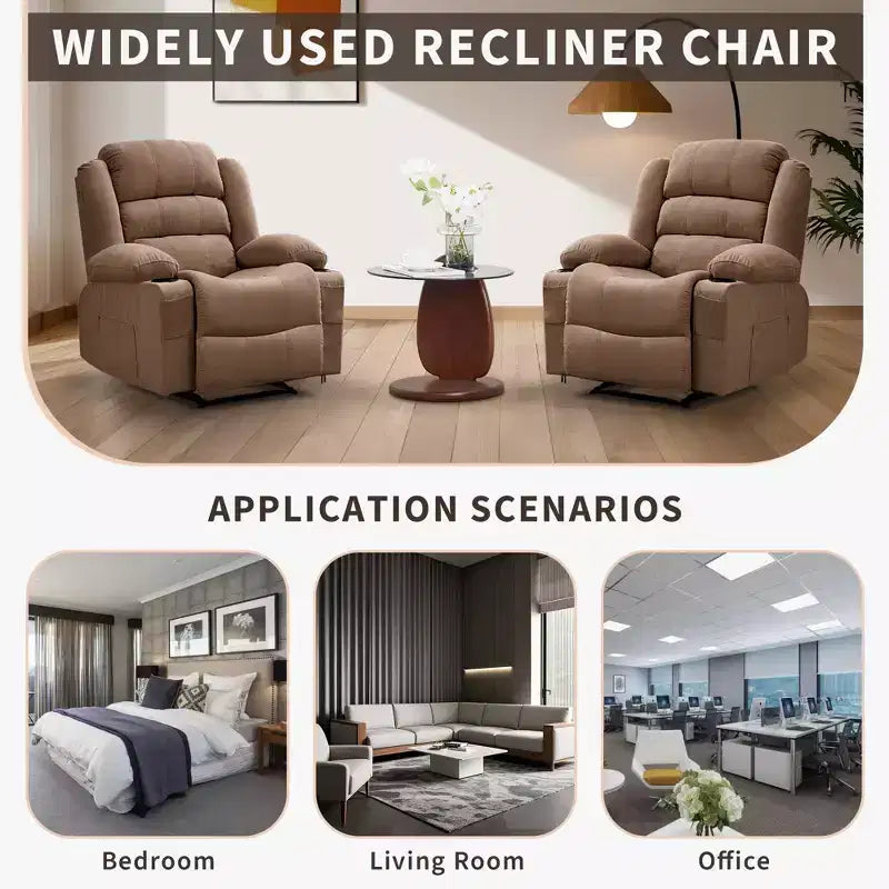 COZONY Wide Rocker Recliner Chair for Adults, Manual Oversized Lounge Chair with Armrest, Backrest, 2 Cup Holders & Side Pocket for Living Room