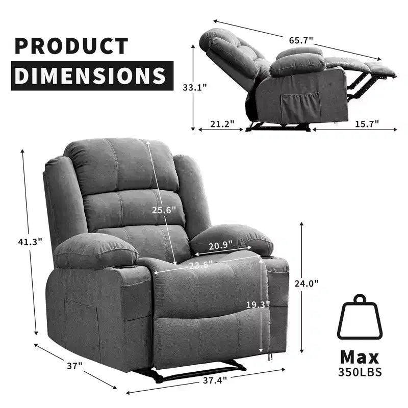 COZONY Wide Rocker Recliner Chair for Adults, Manual Oversized Lounge Chair with Armrest, Backrest, 2 Cup Holders & Side Pocket for Living Room