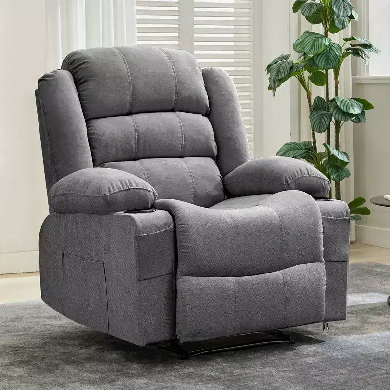 COZONY Wide Rocker Recliner Chair for Adults, Manual Oversized Lounge Chair with Armrest, Backrest, 2 Cup Holders & Side Pocket for Living Room