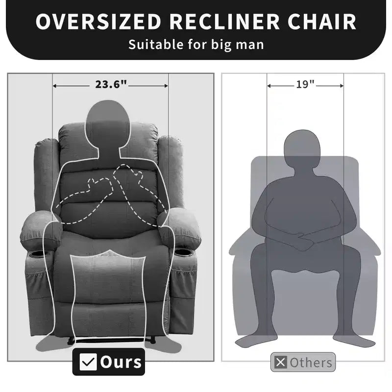 COZONY Wide Rocker Recliner Chair for Adults, Manual Oversized Lounge Chair with Armrest, Backrest, 2 Cup Holders & Side Pocket for Living Room