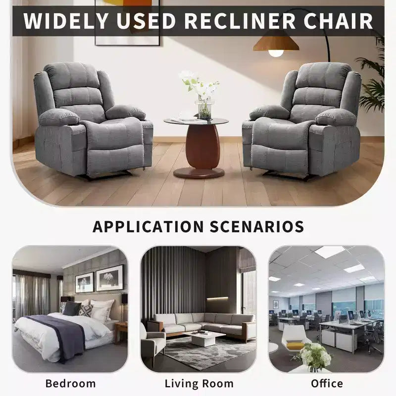 COZONY Wide Rocker Recliner Chair for Adults, Manual Oversized Lounge Chair with Armrest, Backrest, 2 Cup Holders & Side Pocket for Living Room