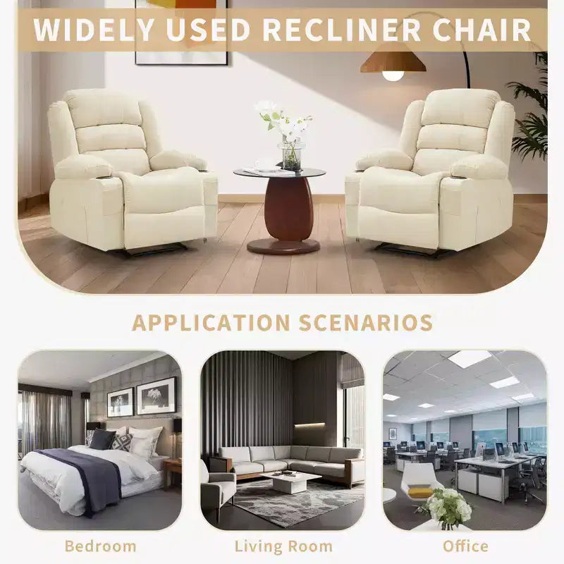 COZONY Wide Rocker Recliner Chair for Adults, Manual Oversized Lounge Chair with Armrest, Backrest, 2 Cup Holders & Side Pocket for Living Room