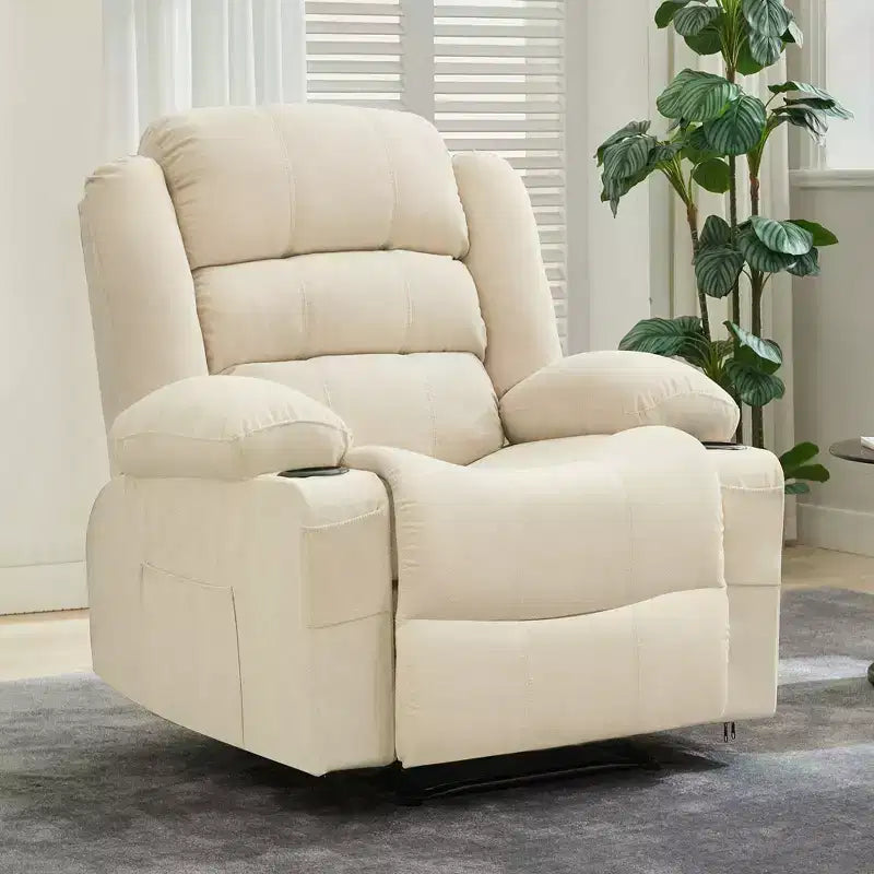 COZONY Wide Rocker Recliner Chair for Adults, Manual Oversized Lounge Chair with Armrest, Backrest, 2 Cup Holders & Side Pocket for Living Room