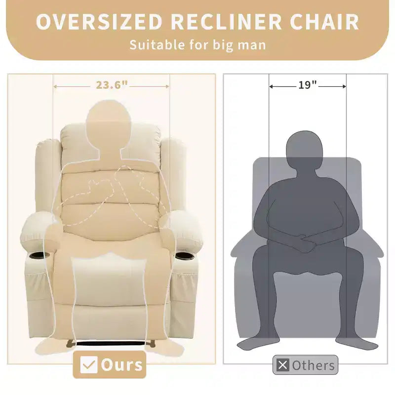 COZONY Wide Rocker Recliner Chair for Adults, Manual Oversized Lounge Chair with Armrest, Backrest, 2 Cup Holders & Side Pocket for Living Room