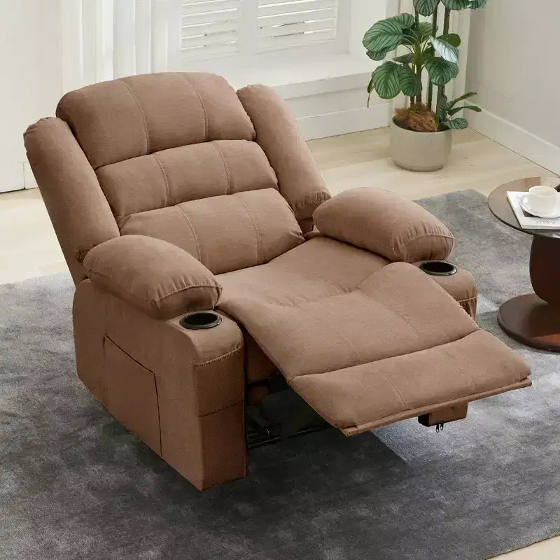 COZONY Sillón reclinable mecedor ancho para adultos, sillón reclinable manual de gran tamaño con reposabrazos, respaldo, 2 portavasos y bolsillo lateral para sala de estar